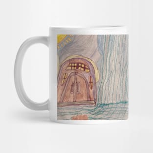 Waterfall with flowing into a River between Two Huts Mug